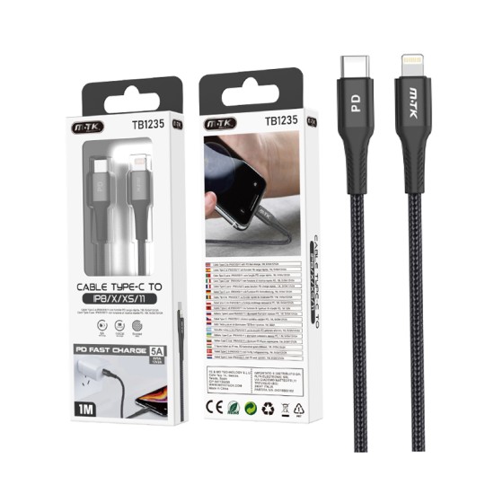 CABLE DE DATOS PD DE CARGA RÁPIDA MTK TB1235 TIPO C A IP 5-11 25W MAX 5V 5A/12V 2A 1M NEGRO CABLE DE DATOS PD DE CARGA RÁPIDA MTK TB1235 TIPO C A IP 5-11 25W MAX 5V 5A/12V 2A 1M NEGRO